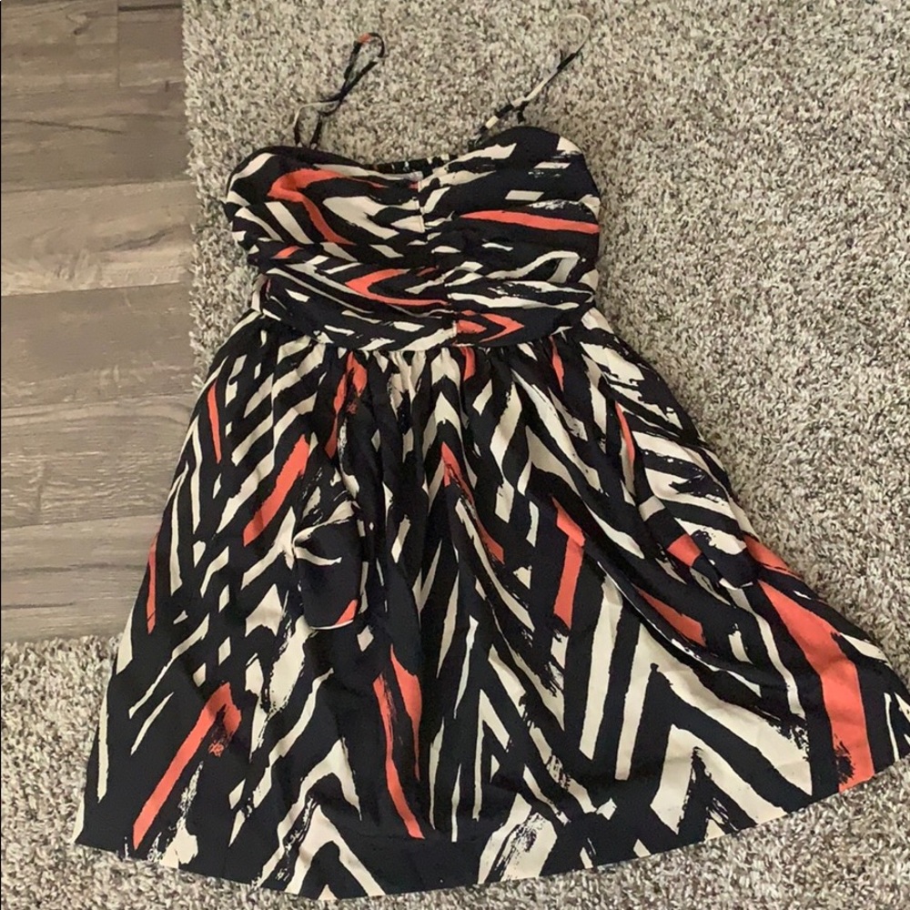 Black dress with cream/orange stripes